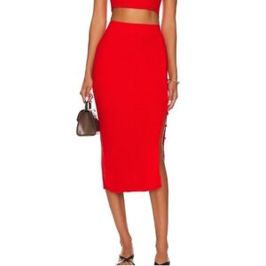 NWT LITA Revolve Side Button Rib Skirt Fiery Red Size Medium MSRP $228